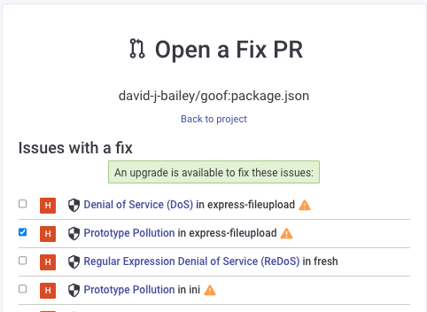 Open a Fix PR for a vulnerability