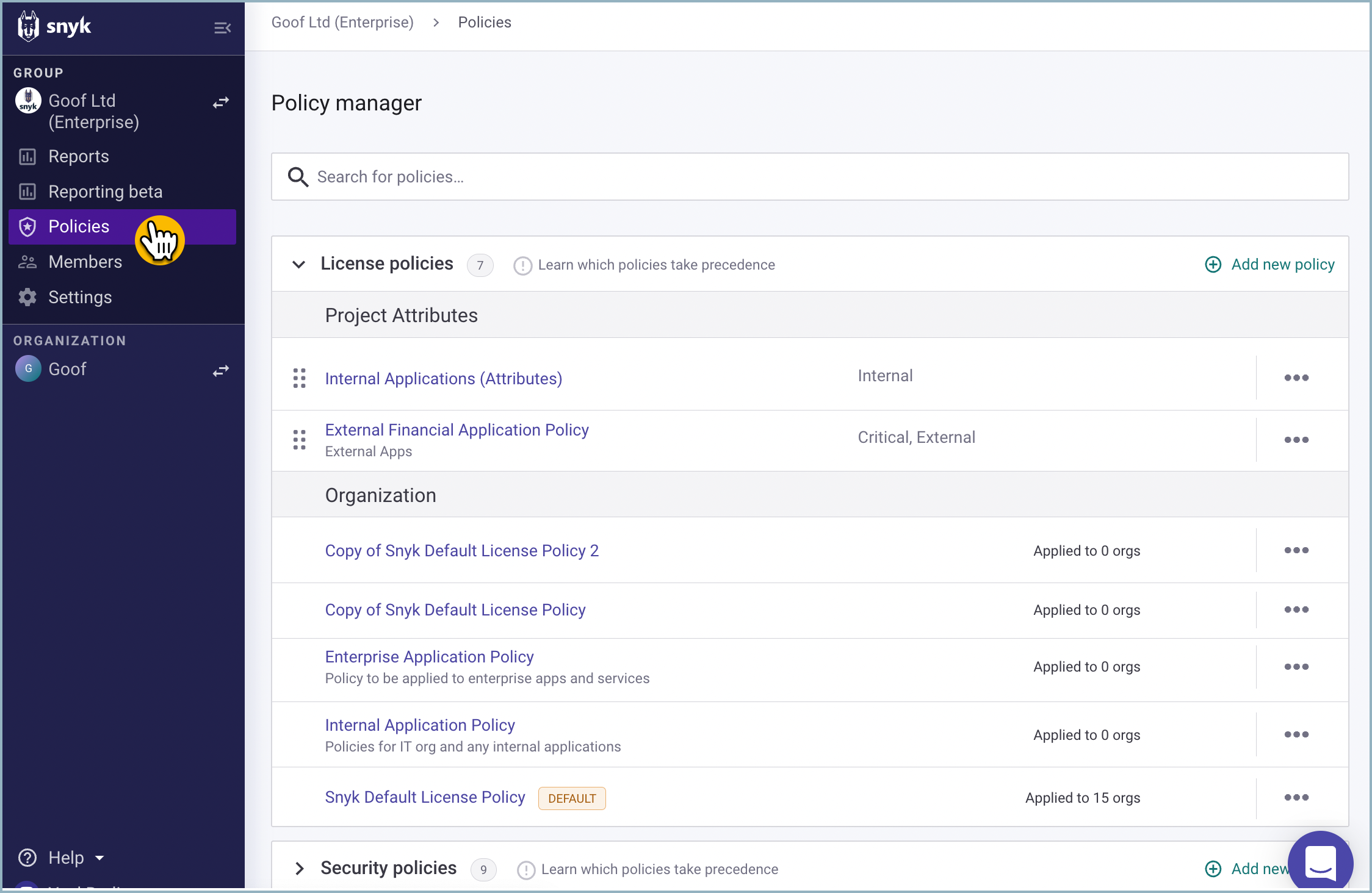 Choose the policy to update