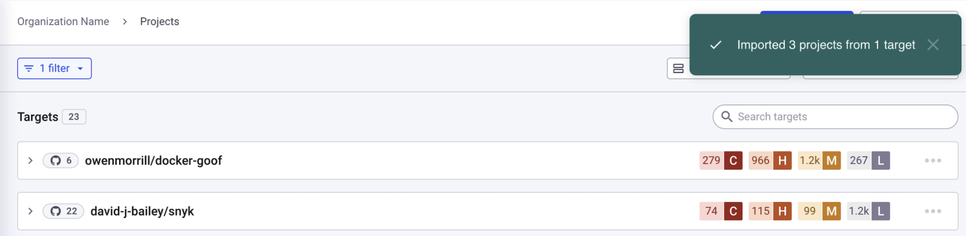 Project import success message
