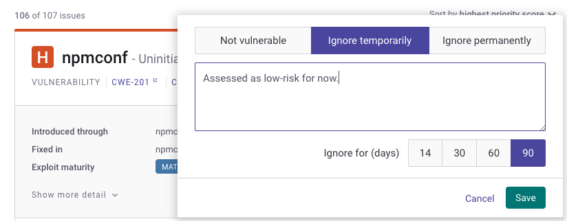 Ignore a vulnerability temporarily