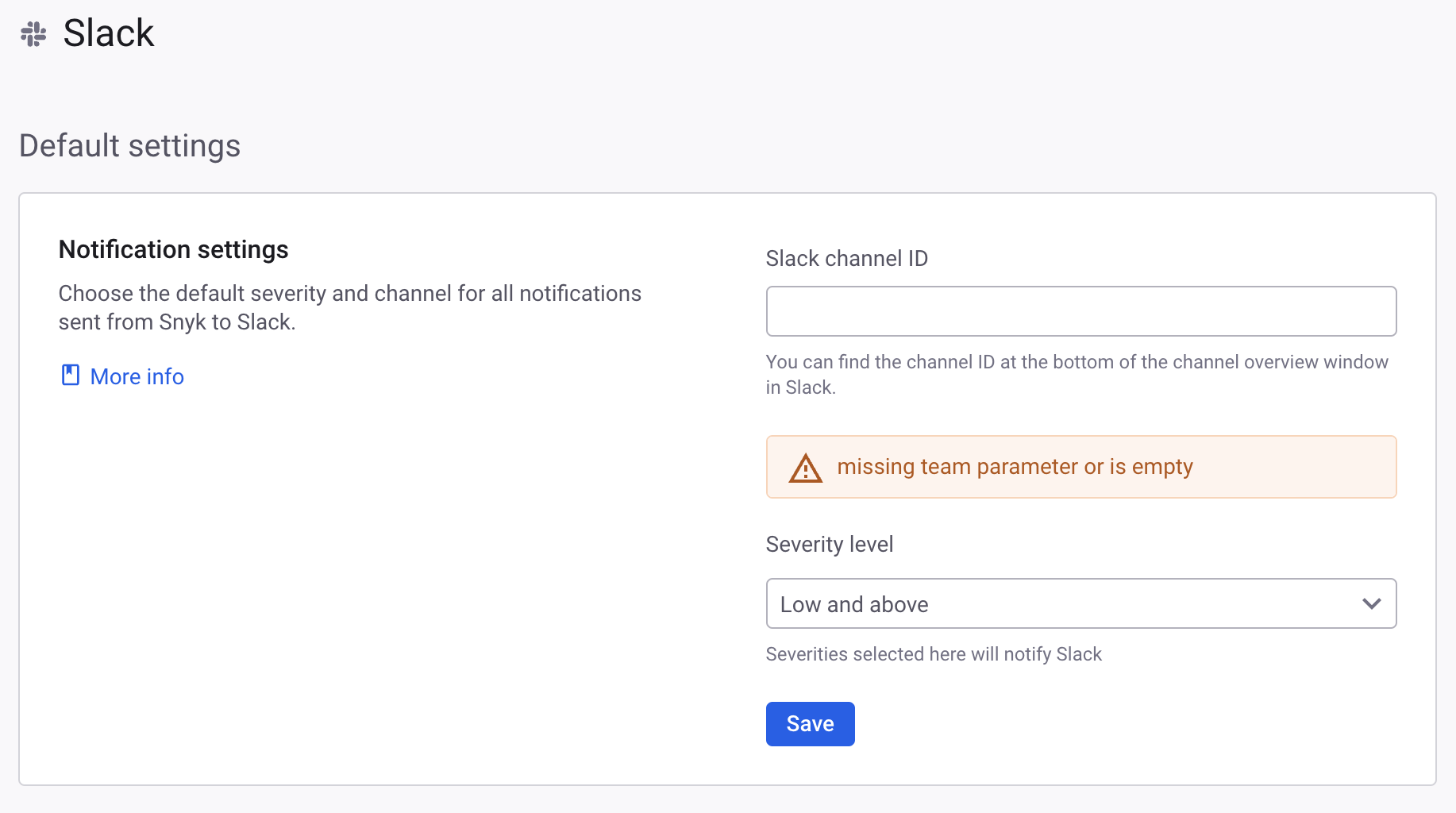 Choose Slack channel and severity level for the notifications for the Organization