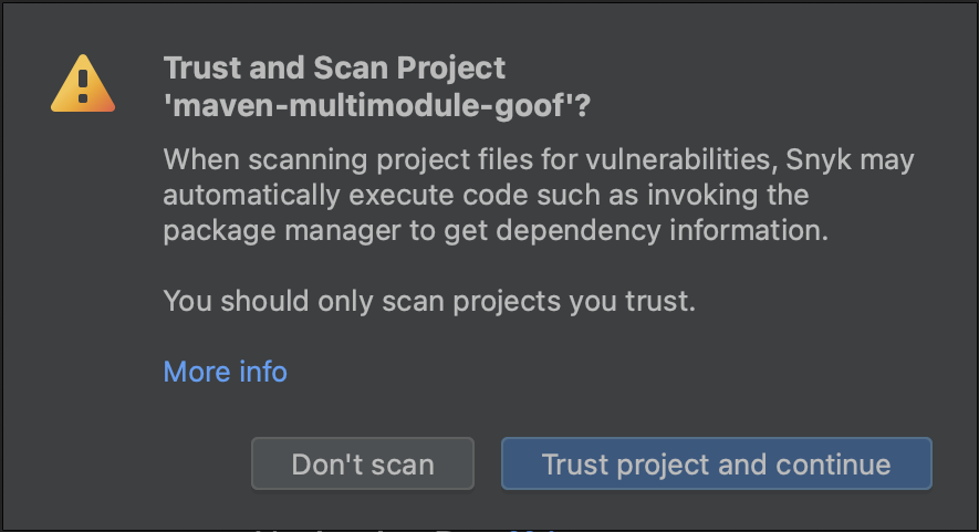 Snyk extension prompt to trust a project