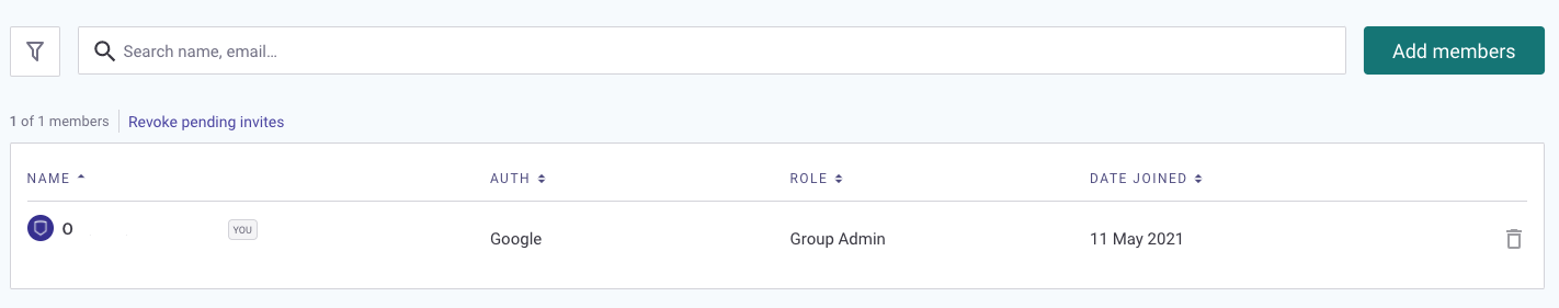 Manage members interface
