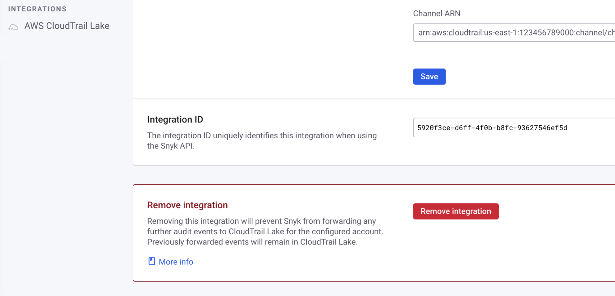 Remove integration button