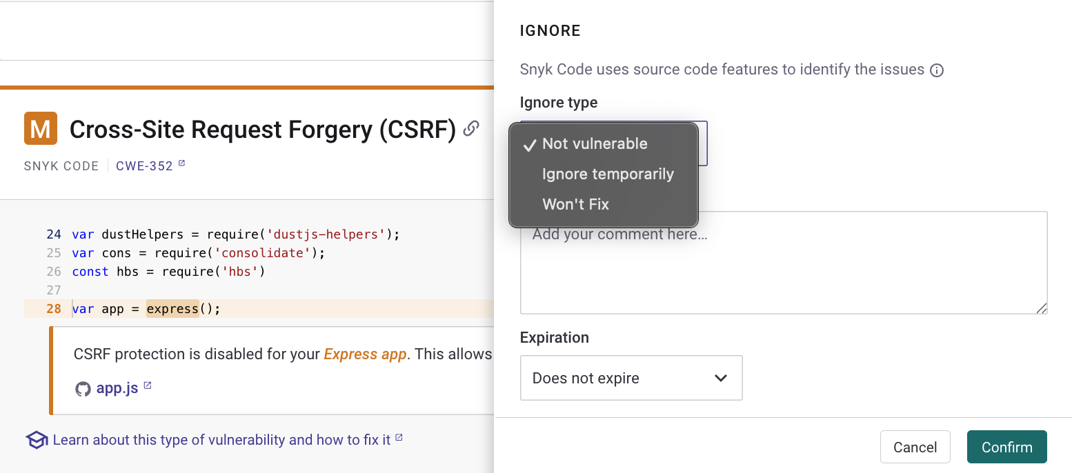 Ignore dialog from issue card