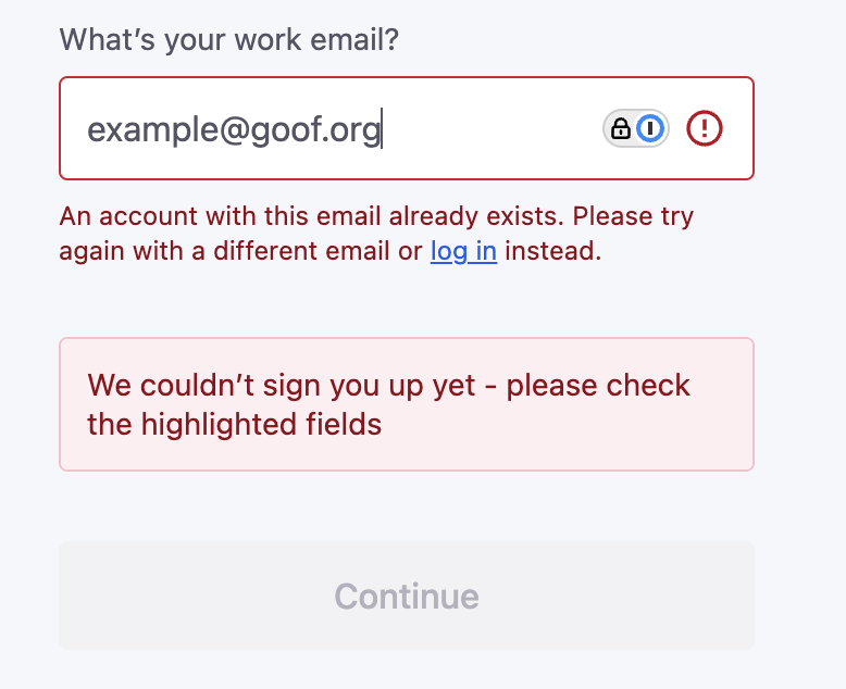 User with the same email address already exists error