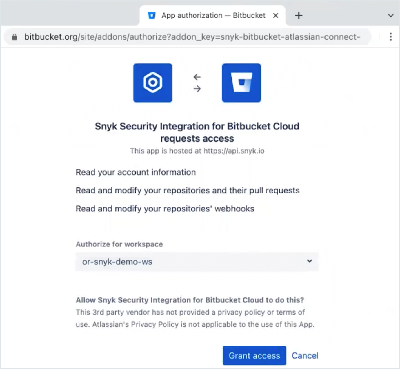 Allow access for Snyk to Bitbucket Cloud