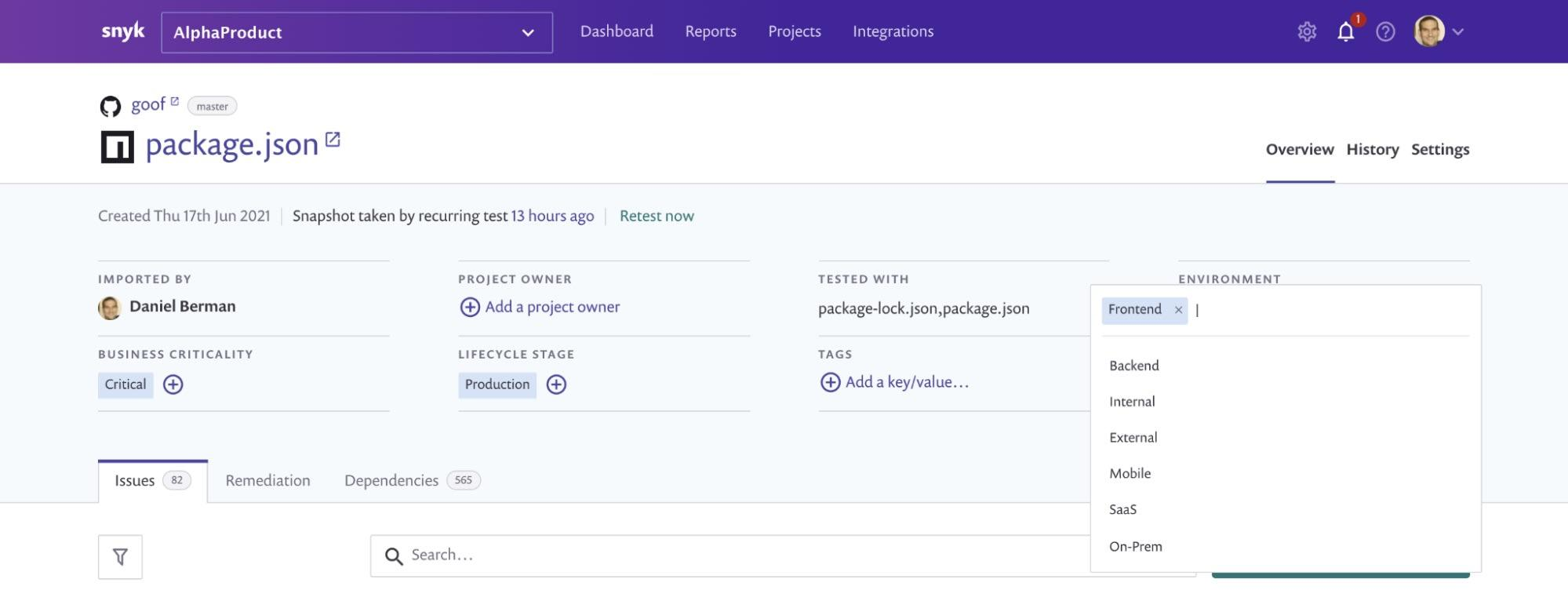 Add relevant attributes to a Project from the Issues tab