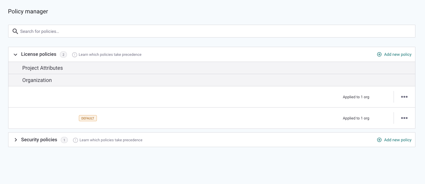 License policies list expanded