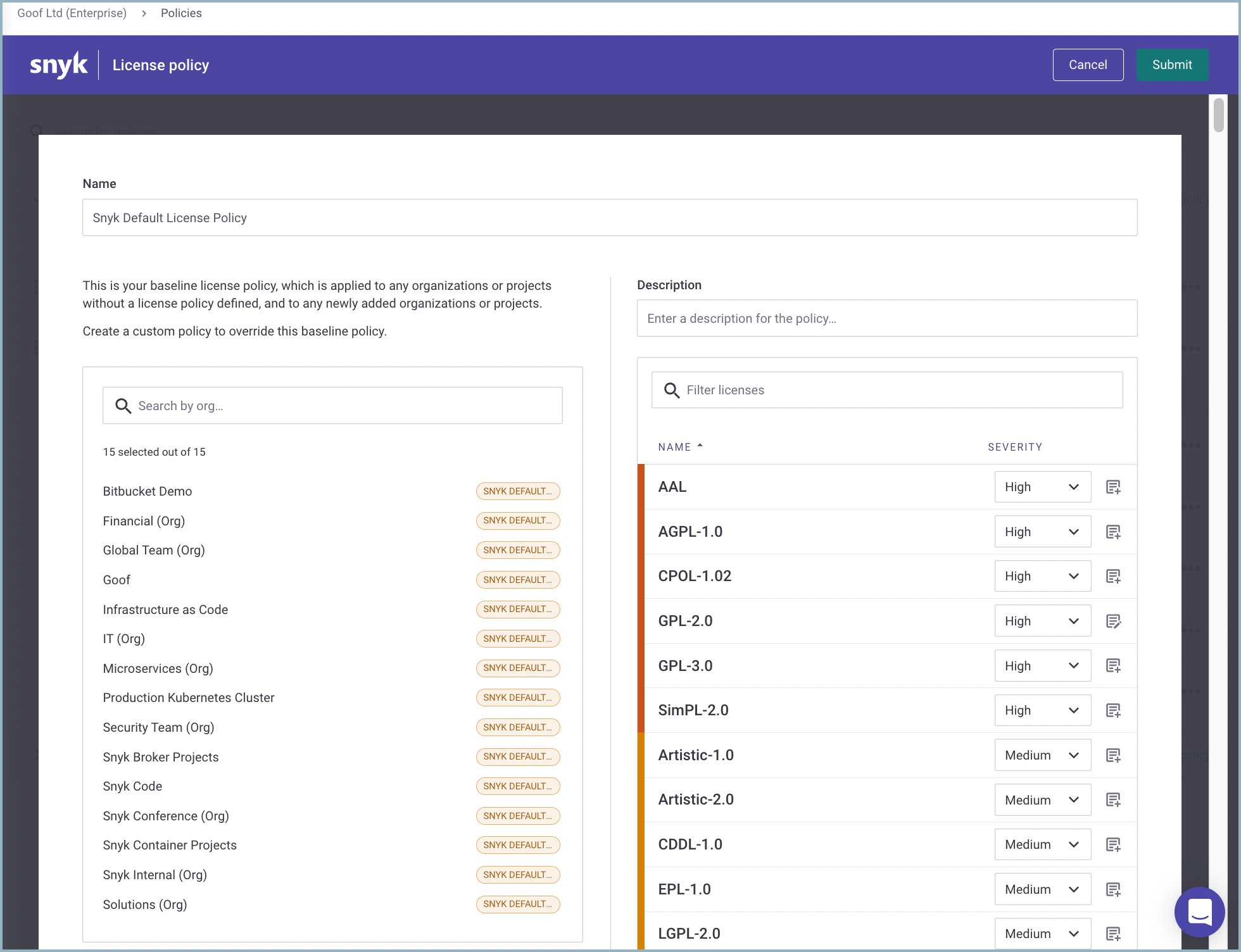 License policy overview.