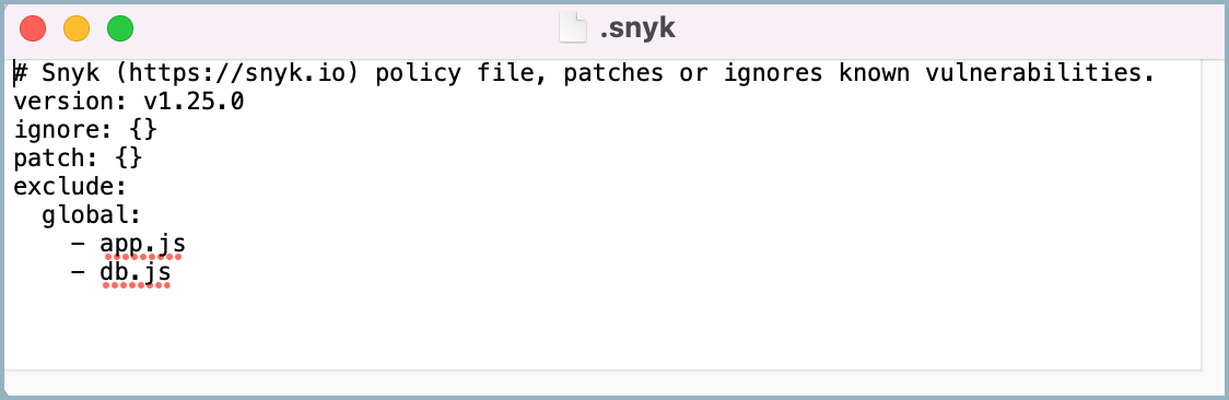 Contents of .snyk file