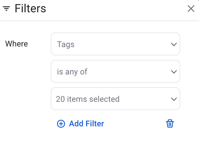 Filter configuration for tags