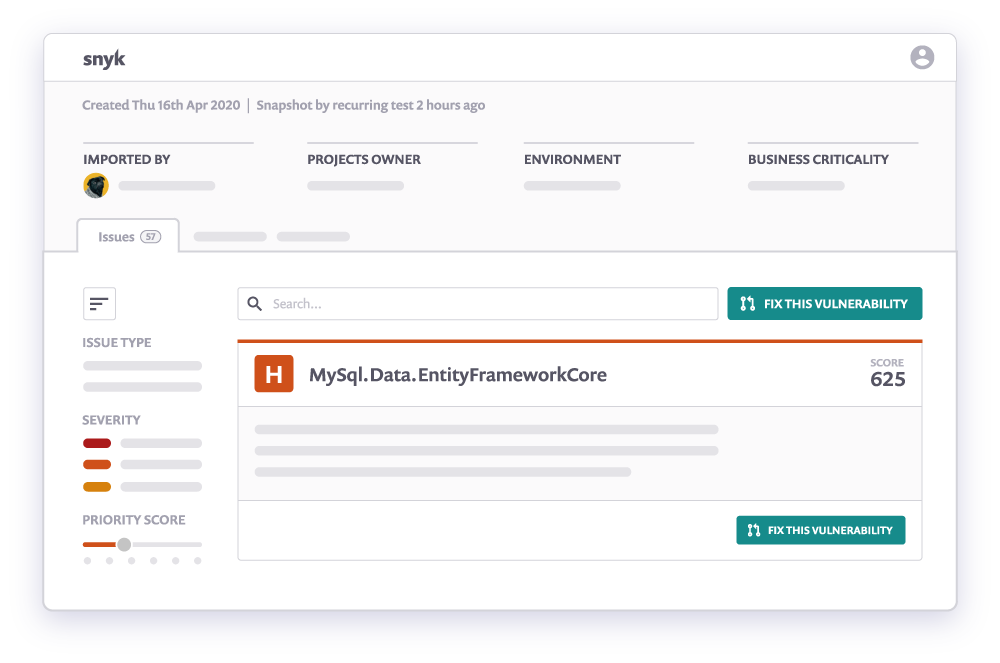 Snyk monitor snapshot and scan results