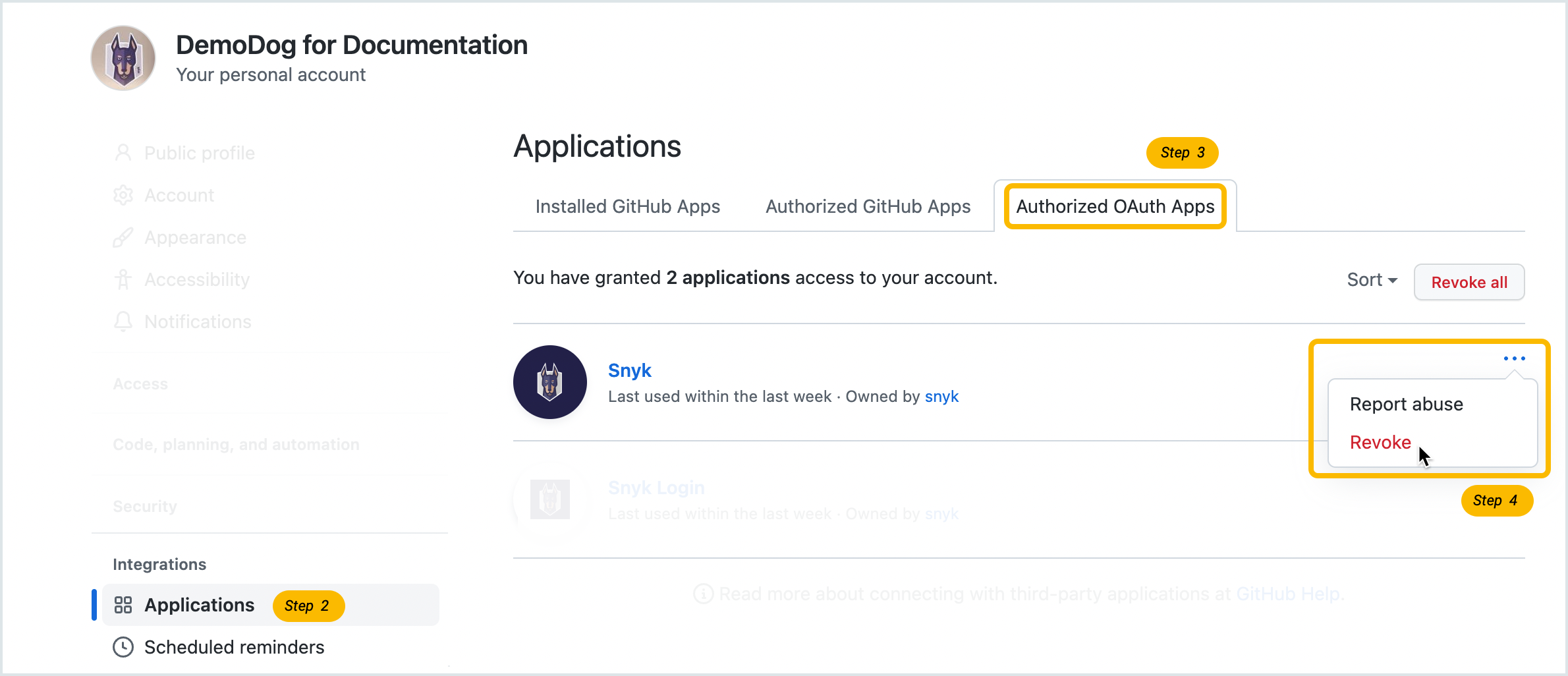 Revoke OAuth authorization