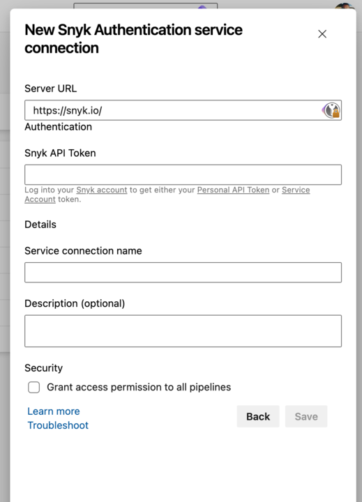 New Snyk authentication service connection