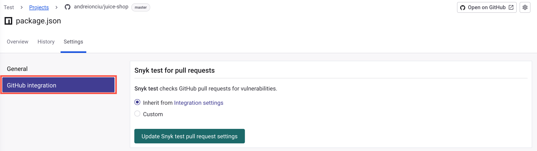 Project Settings - Select the integration you are using