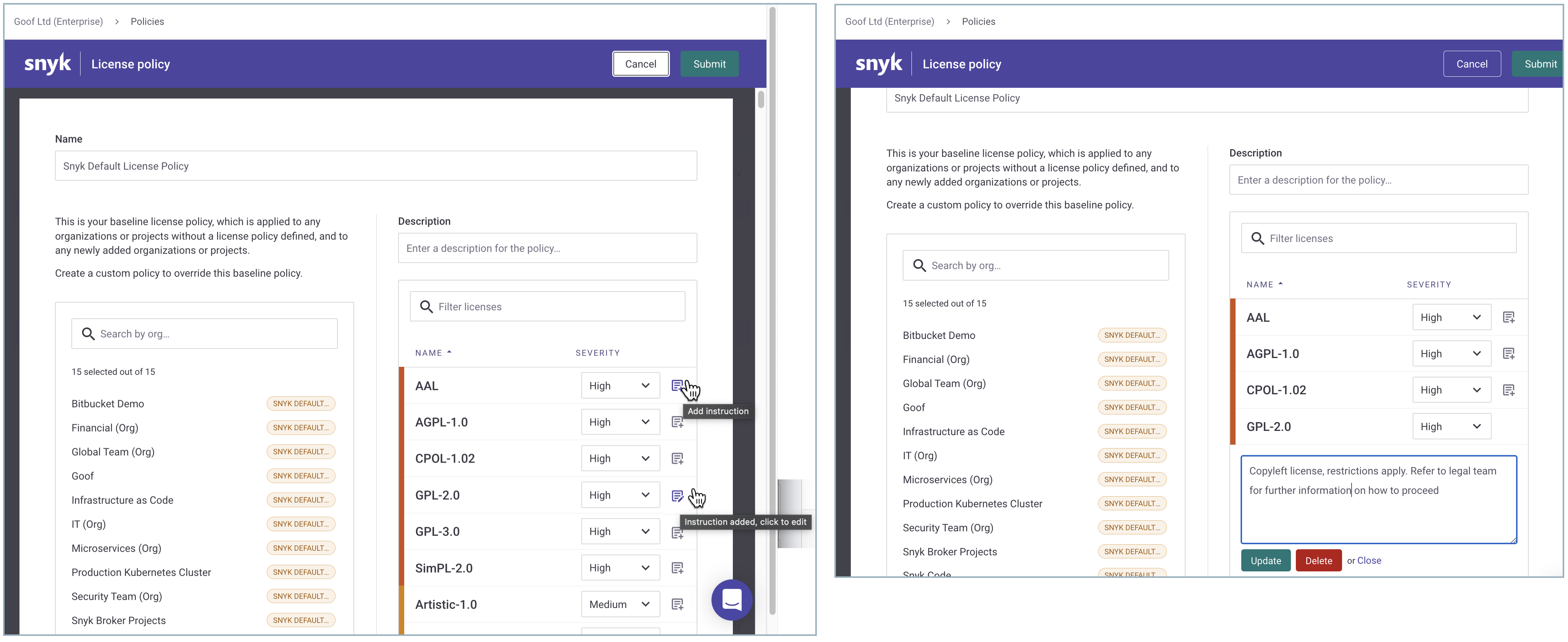 Submit policy instructions
