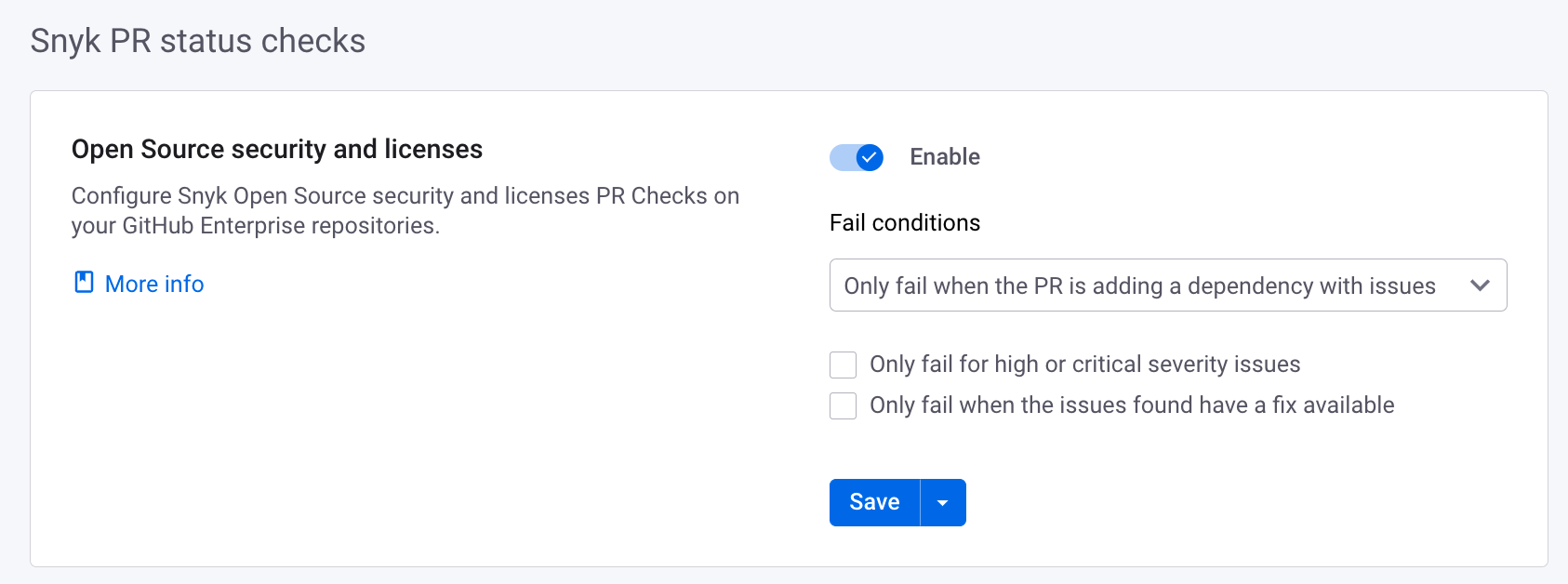 Default Snyk test for pull requests setting enabled