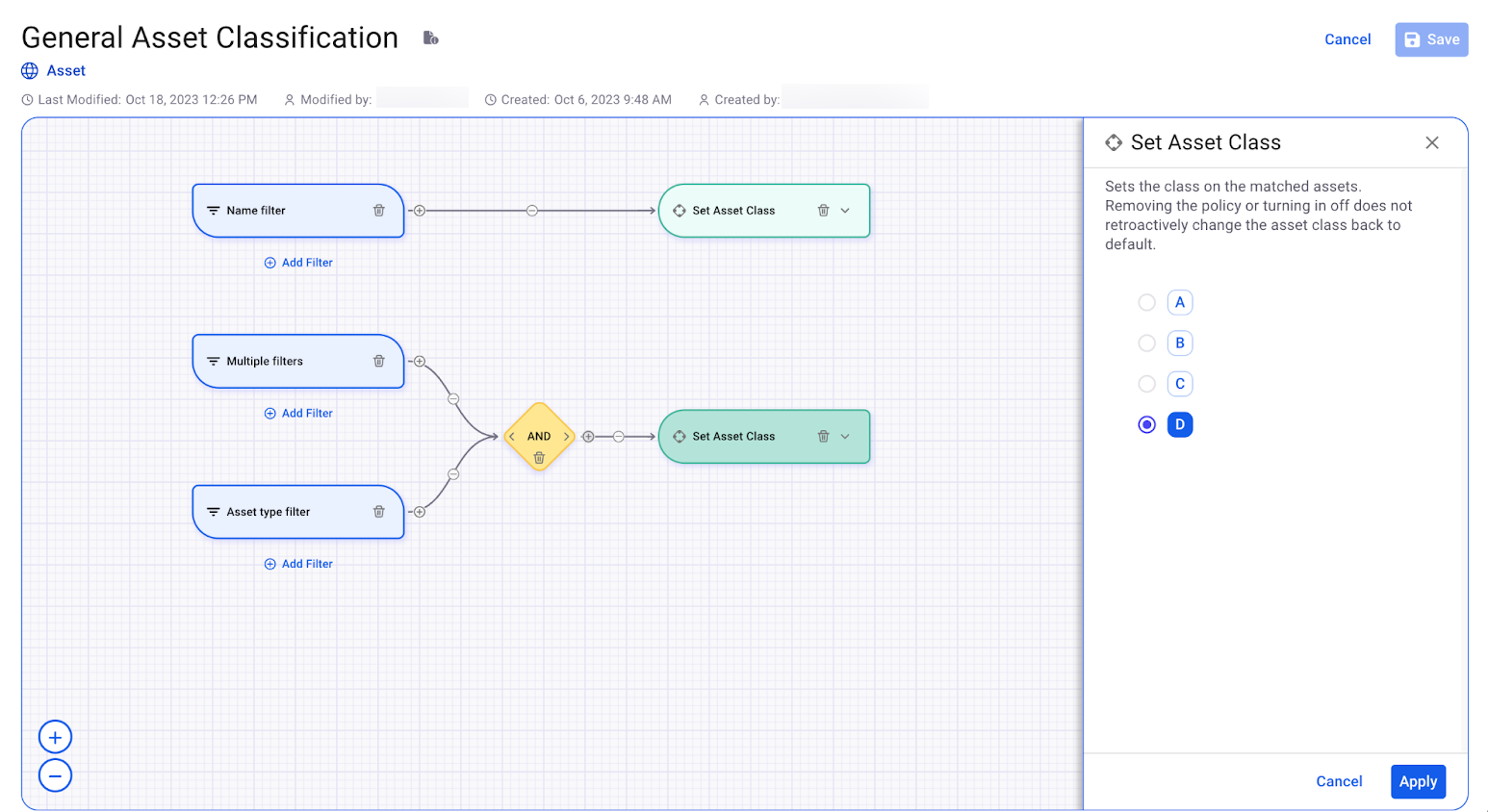 AppRisk - Setting up actions for a classification policy