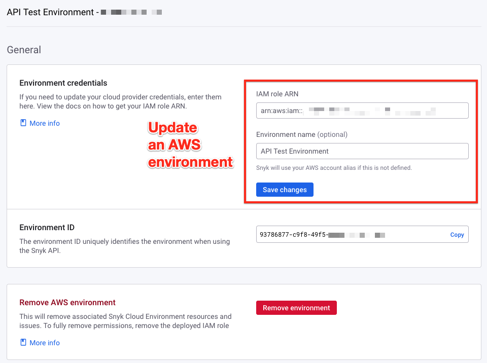 Example of updating an AWS environment.
