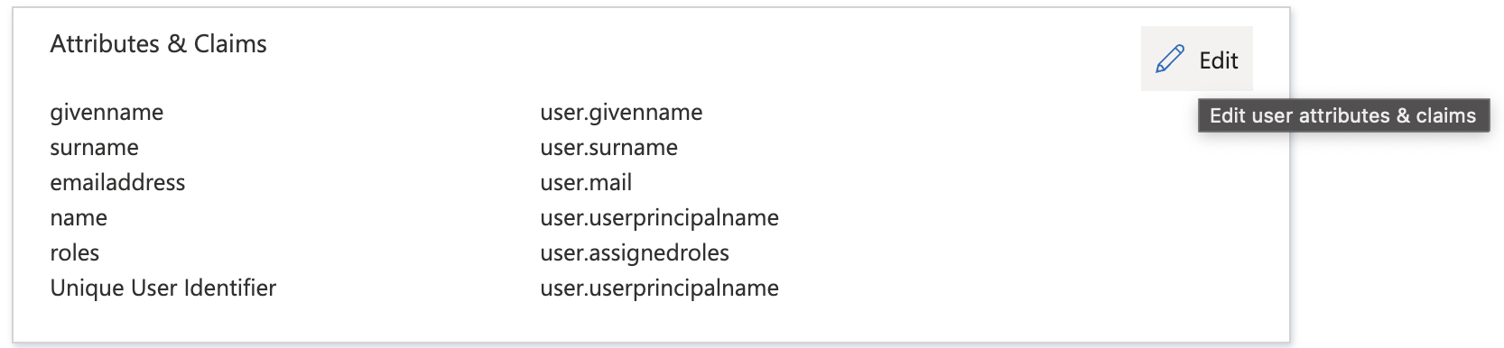 Edit attributes and claims