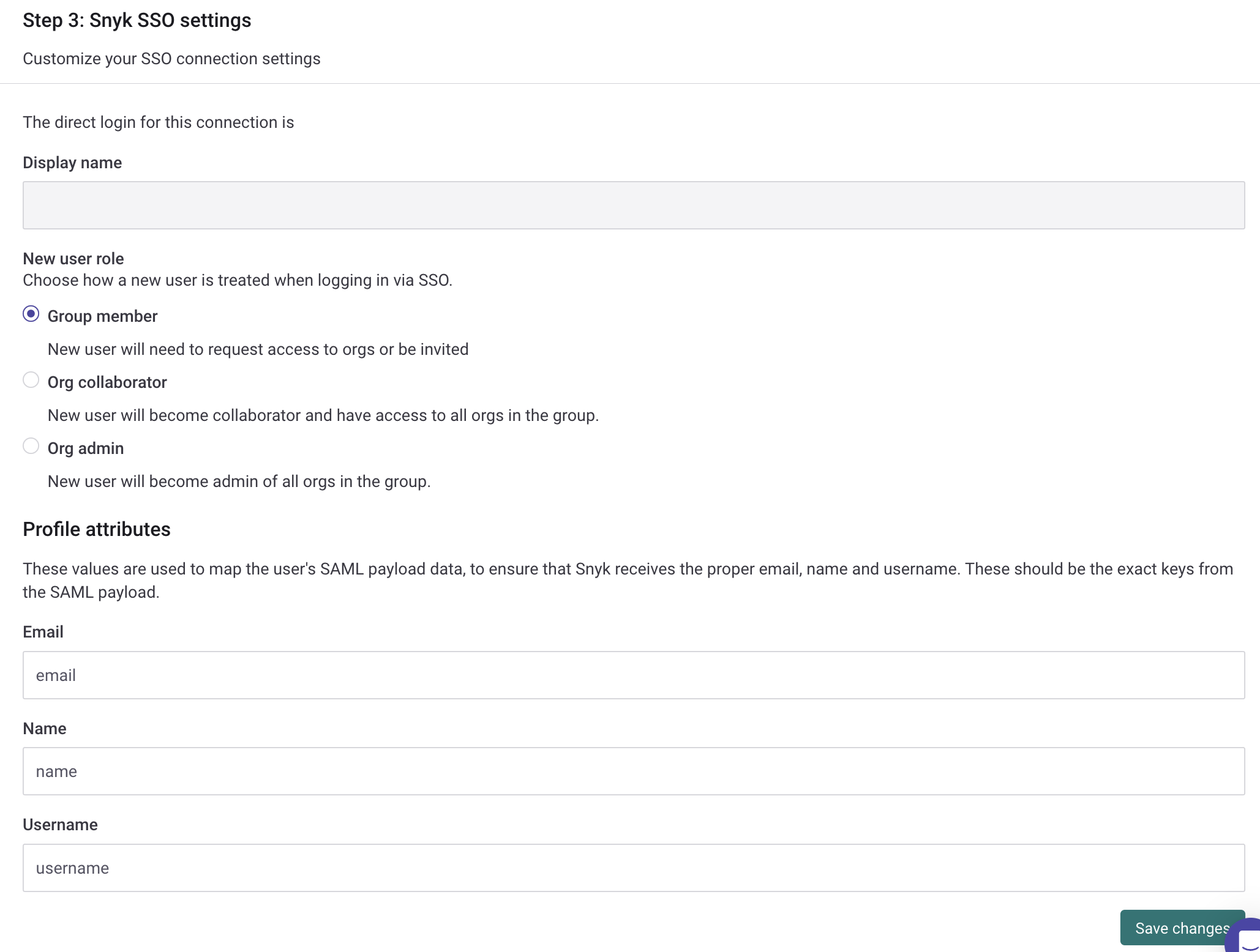 Step 3 Snyk SSO settings