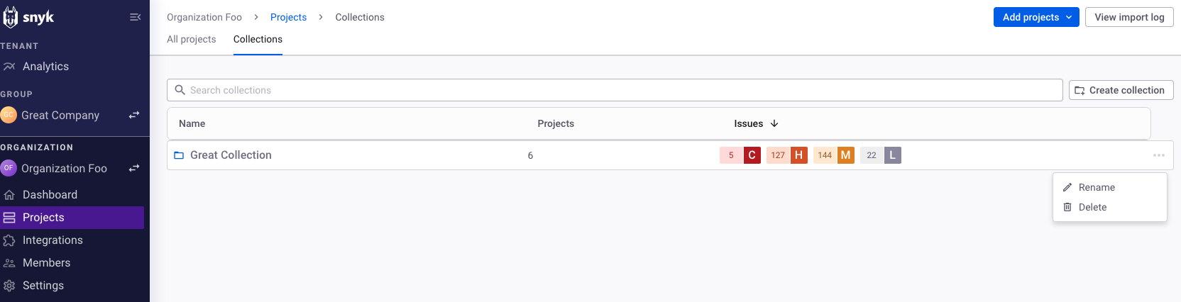 Click the three dots next to the collection you want to configure and either rename or delete the collection