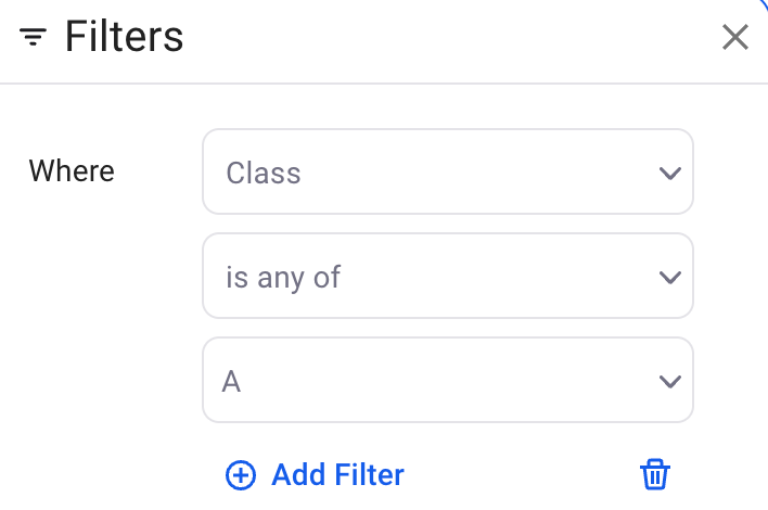 Filter configuration for asset class
