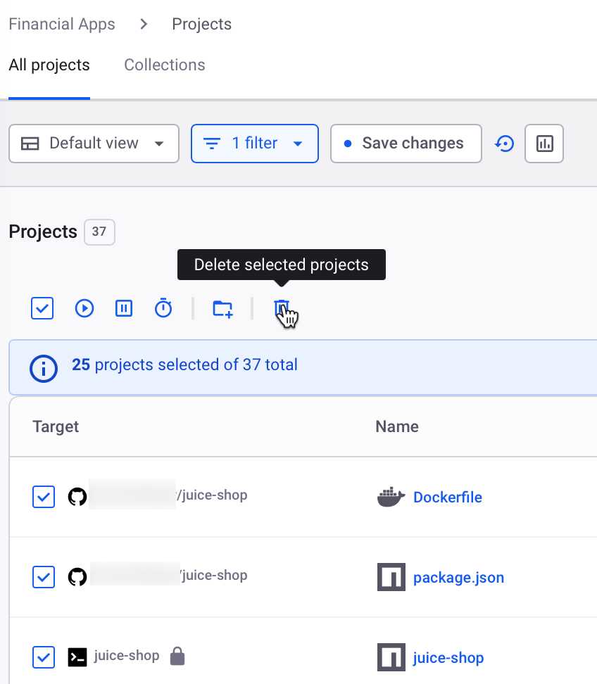 Bulk delete the selected Projects