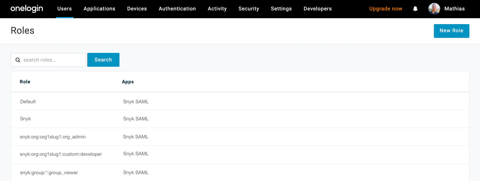 OneLogin Roles section