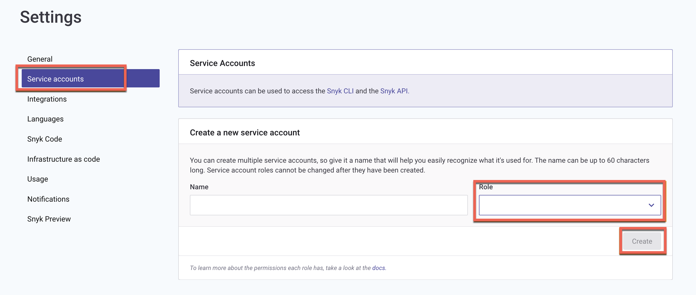 Select a Role while creating Organization Service Account