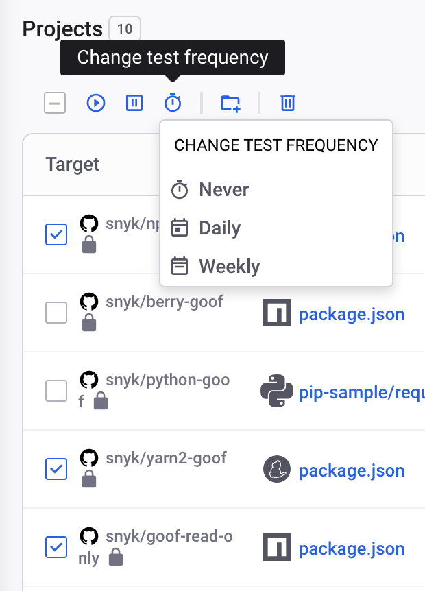 Select test frequency