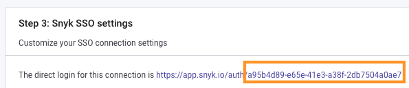 Self Serve SSO screen, Step 3, sso_id highlighted