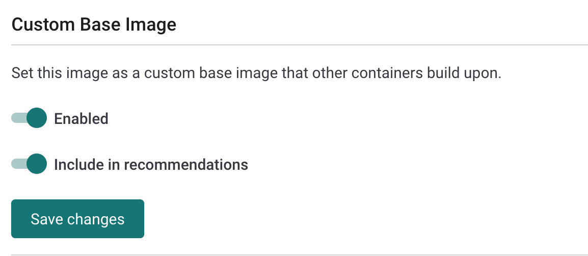 Custom Base Image toggle enabled