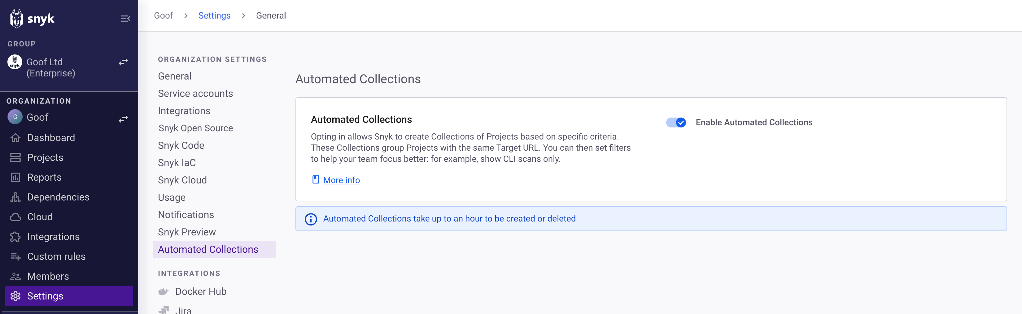 Managing Automated Collections under Organization Settings
