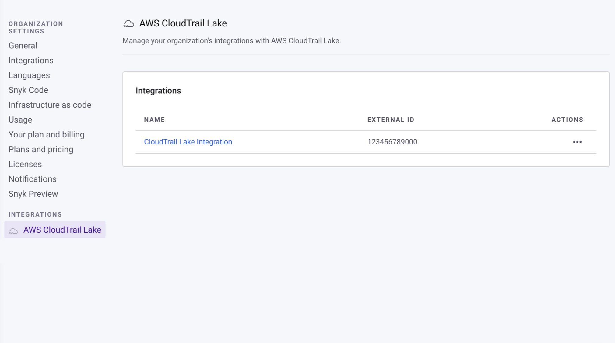 Select AWL CloudTrail Lake integration to remove