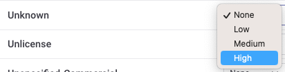 Set severity for Unknown license type
