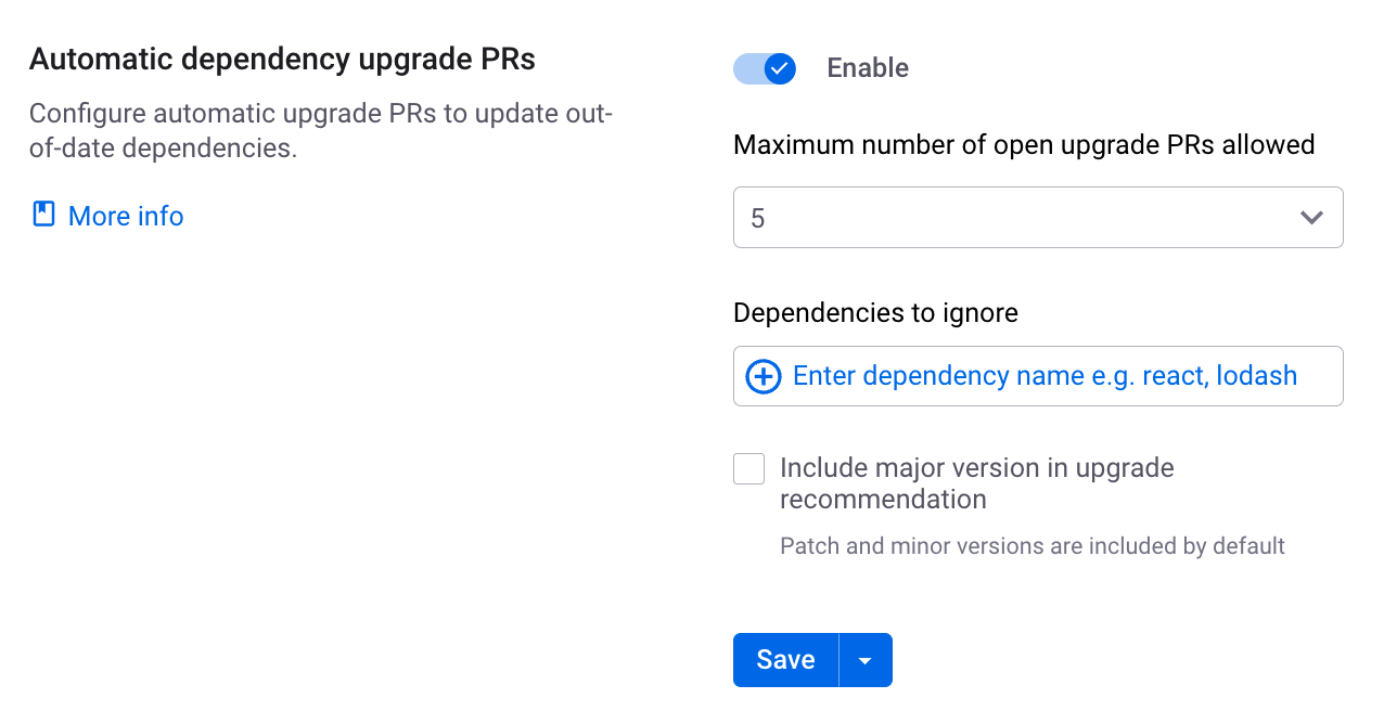 Enabling Automatic dependency upgrade PFs