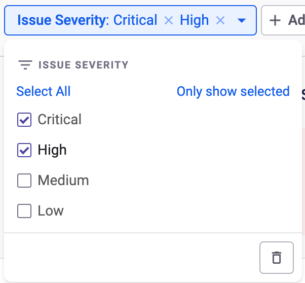 Issue severity selected