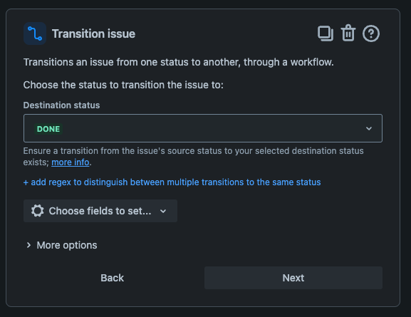 Set up the transition to Done status