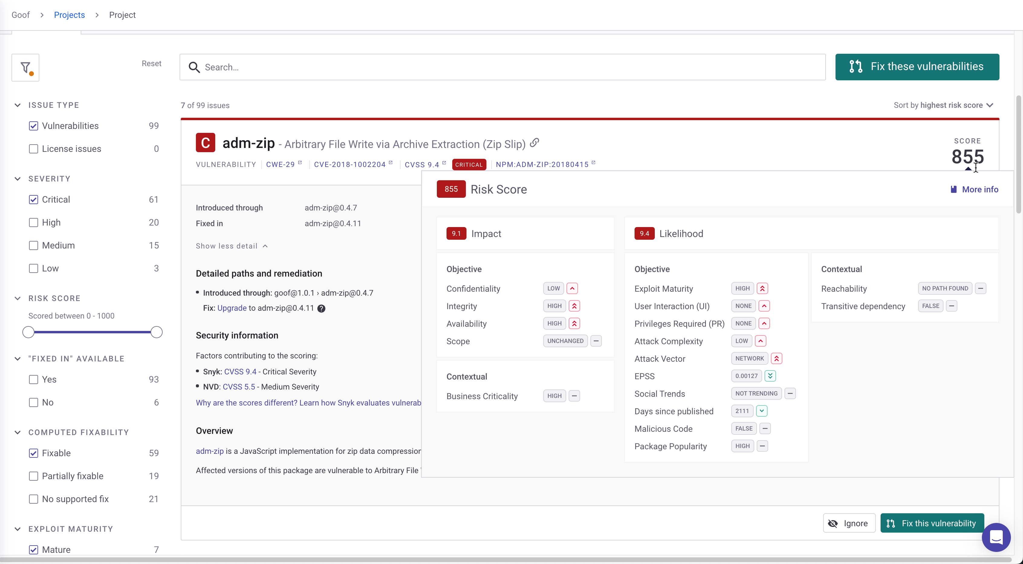 Priority score detailed card