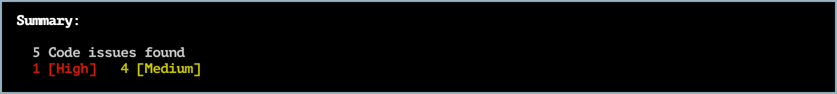 Summary ot CLI test findings for Snyk Code issues