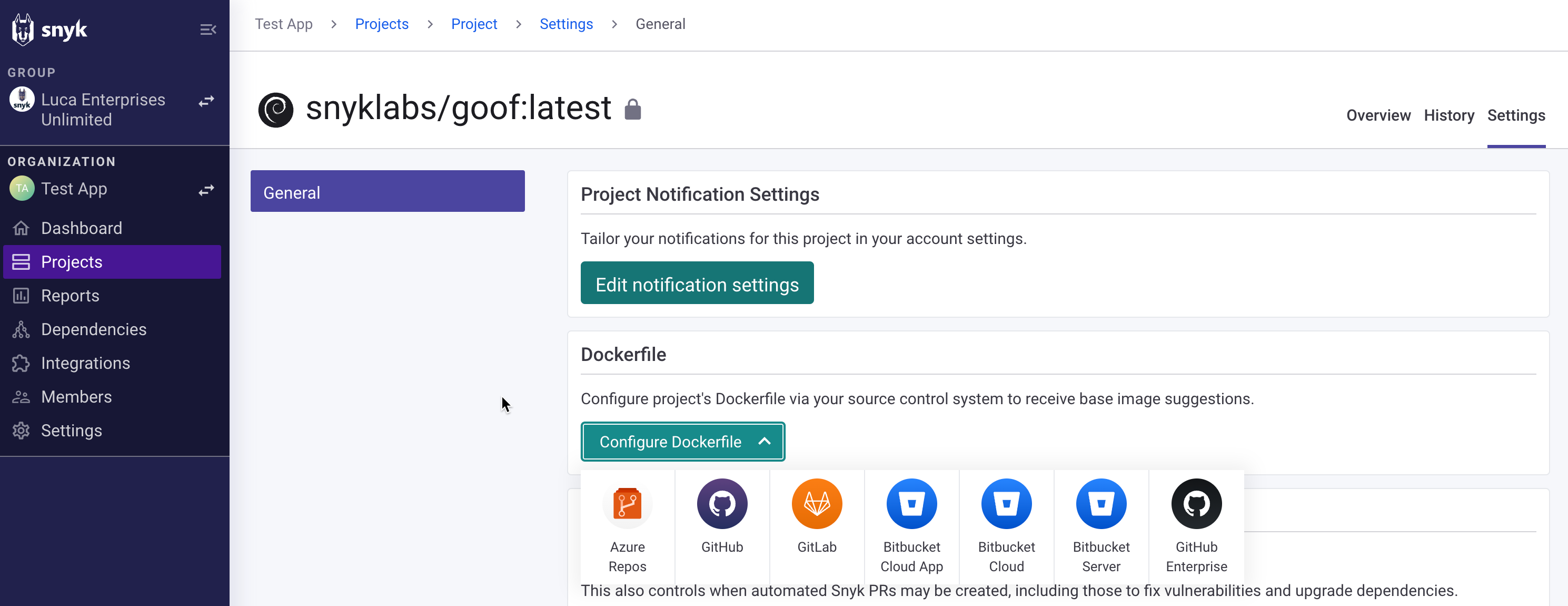 Configure your Dockerfile by selecting the relevant repository.