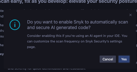 Modal prompting you to opt in to Secure at inception