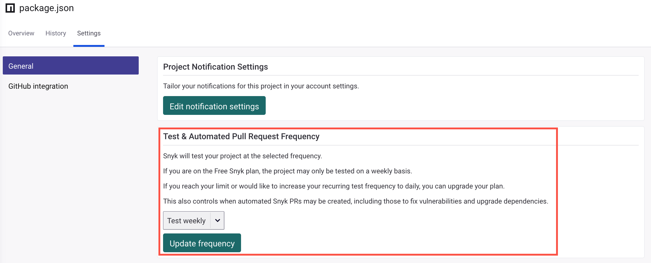 Project test and automated PR Checks frequency setting