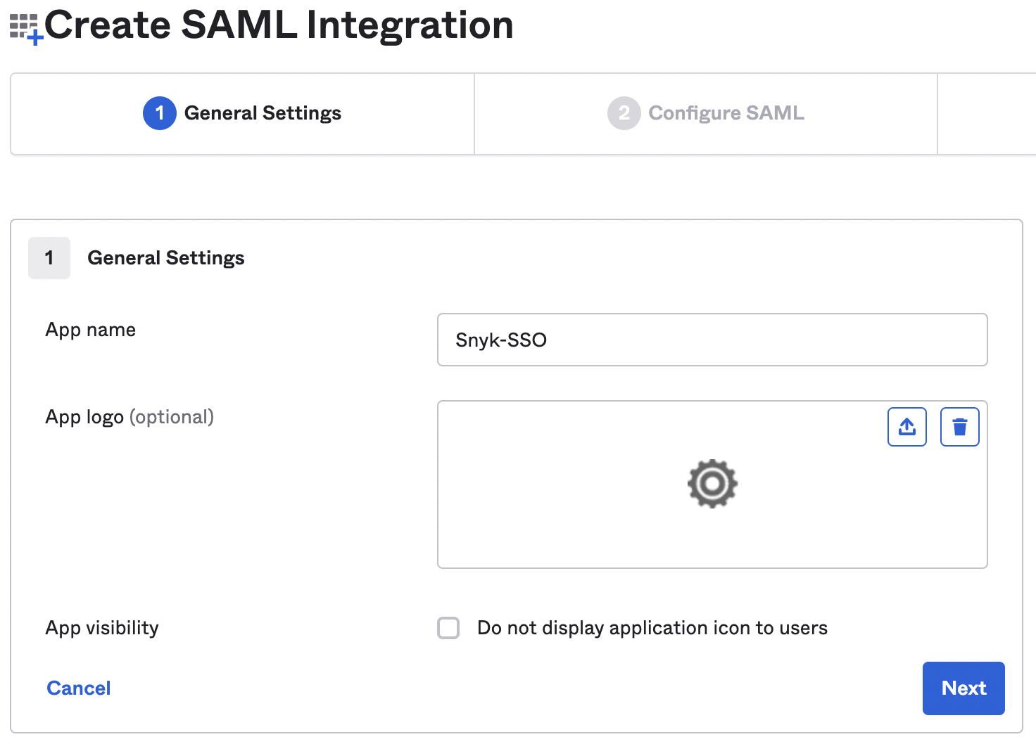 Okta SAML application creation