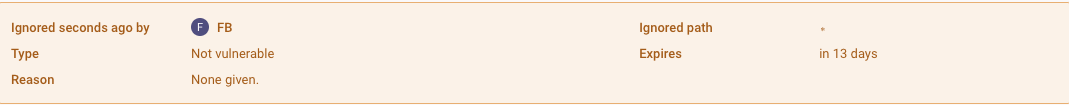 Ignore set in the Snyk Web UI