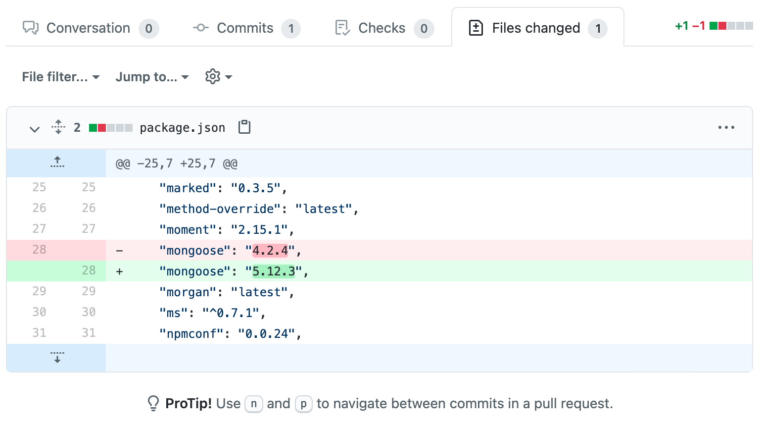 The files changed tab in GitHub after triggering Fix PR for an open source project.